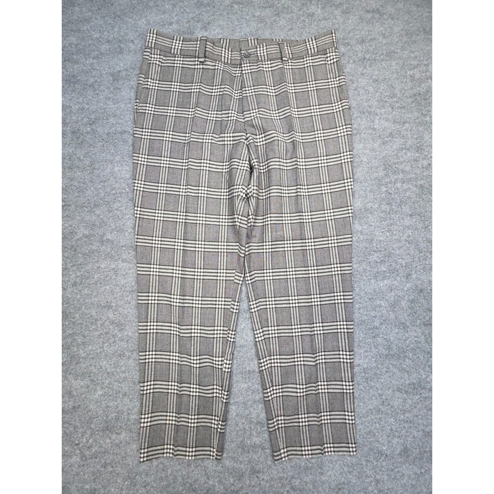 Hugo Boss Wool Dress Pants Trousers Men's 40R (FITS 38 x 28) Plaid Gray White